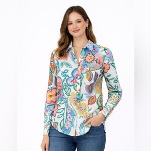 J.Crew Persimmon Ratti Cotton Popover Shirt Size 8 Lightweight Long Sleeve